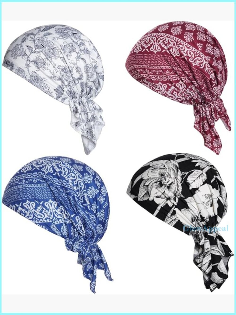 4-Pack Pre-Tied Chemo Head Scarf Beanie Cap Sleep Turban Stretch Ruffle